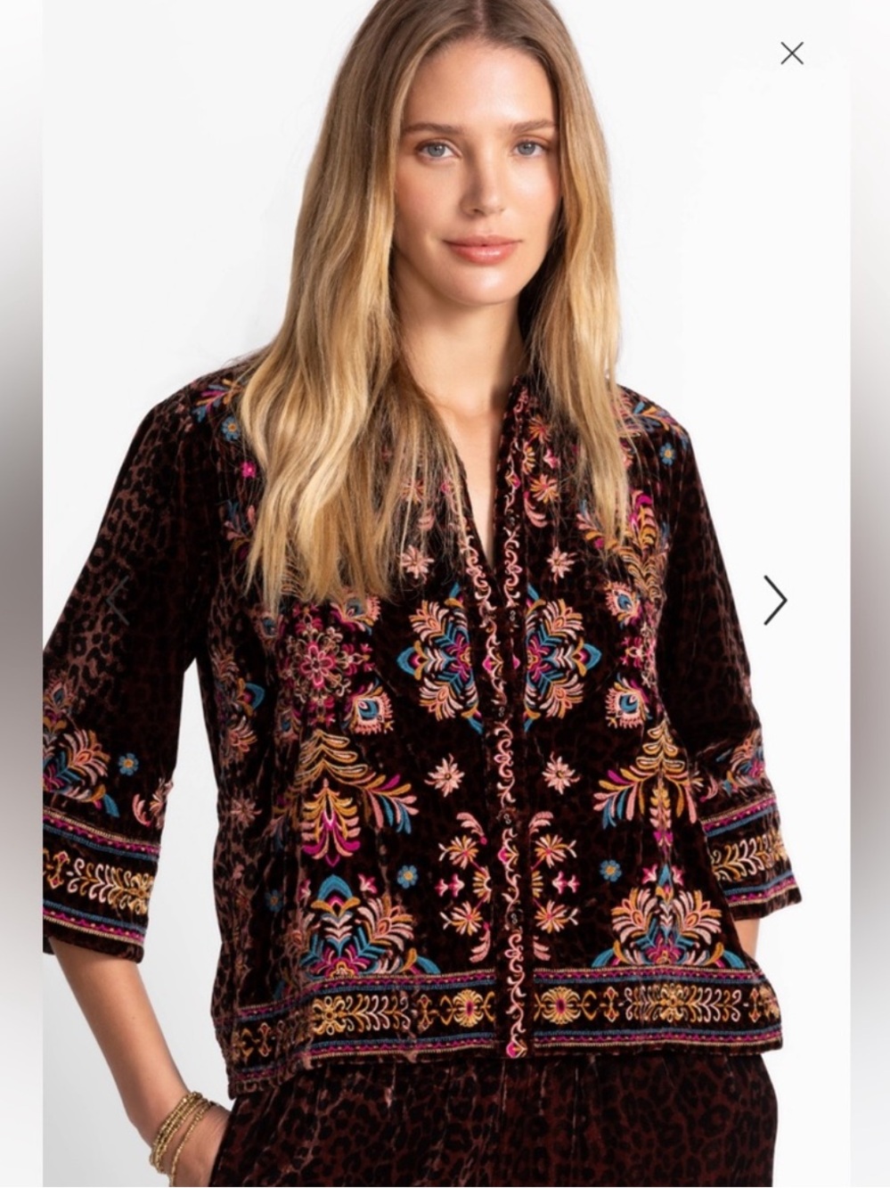 Johnny Was Kimono Sleeve Shirt Brandi Print Blackberry Velvet Size Small NWT